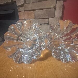 Heisey Crystolite Rosette Clear Glass Flower Taper Candle Holders set of 2